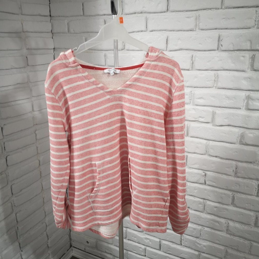 My Style Ladies Size XL Red & White Striped V-neck Terry Cloth Lined Hoodie